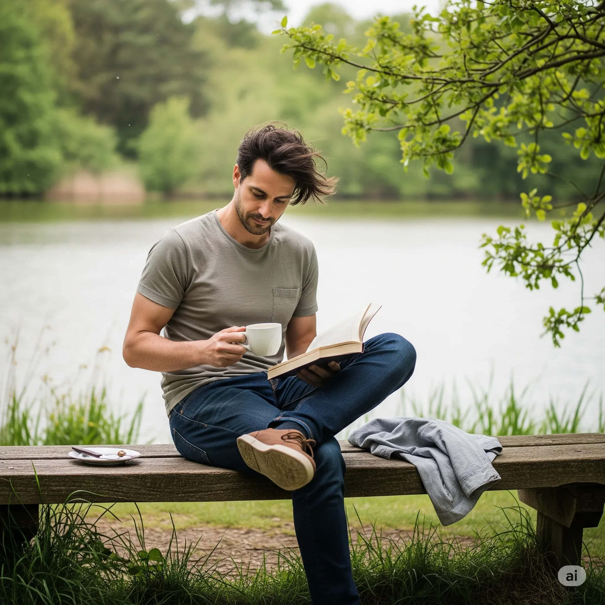 Man by pond
