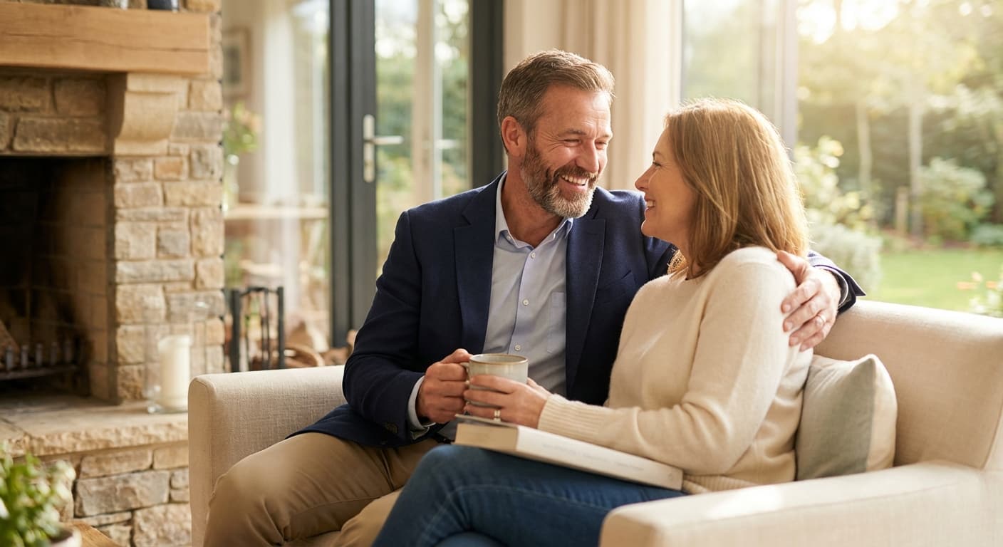 man and woman looking at each other on couch